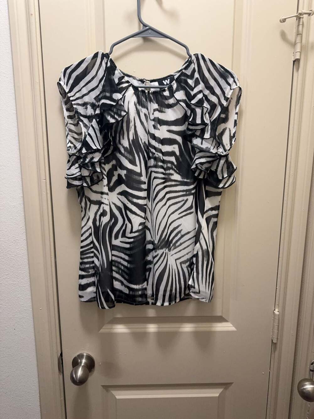 W by Worth Zebra Print Flutter Sleeve Chiffon Blouse